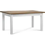 KONSIMO® Esstisch LEMAS Esszimmertisch, Wohnzimmertisch, hergestellt in der EU, ausziehbar: 160-203 cm, mit dunklen Eichenelementen weiß