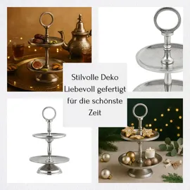 Marrakesch Orient & Mediterran Interior Etagere Annika 26cm Aluminium Silber 2 Etagen Handarbeit