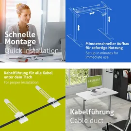 eSmart Germany ETX-121GW 100x60cm Weiß Ergonomischer Steh-Sitz-Schreibtisch auf Rollen Stufenlos elektrisch höhenverstellbar 78,5-128,5cm 3X Memory Aktivitätserinnerung Soft-Start/Stopp