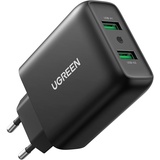 UGREEN 18W+18W USB Ladegerät Schnellladegerät Quick Charge 3.0 2 Port Ladeadapter USB Netzteil kompatibel mit Galaxy S10 S9 S8 A53 A51 A50 A40 A20 M20, Xperia 10, Redmi Note 10, Huawei P30 lite usw