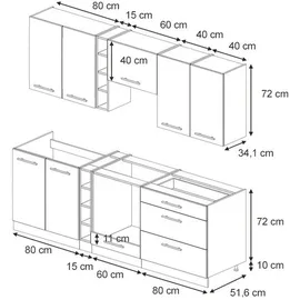 Vicco Küchenzeile Fame-Line 235 cm Schwarz/Weiß