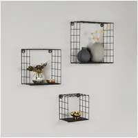 Marrakesch Orient & Mediterran Interior Wandregal 3er Set 30 x 25 x 20 cm Schwarz