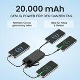 Viesta Viesta® Powerbank 20.000 mAh Weiß – 22,5W Schnellladen, PD20W – integrierte Kabel Usb-c- & Lightning), Usb-a, Usb-c Lcd-display, LED-Taschen... - Weiß