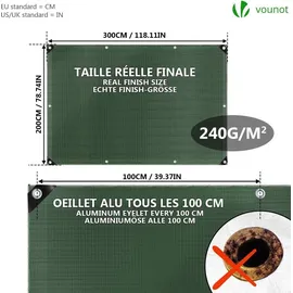 VOUNOT Abdeckplane 2 x 3 m Silber-Grün
