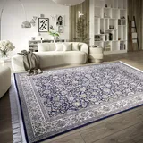 Villeroy & Boch Kurzflor Teppich Alfred - Orientalischer Wohnzimmerteppich - Dicht gewebt mit Fransen - Klassischer Teppich für Wohnzimmer, Schlafzimmer, Esszimmer, Flur – Blau Creme, 155x235cm