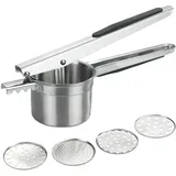 Wenko Multi-Presse XL aus Edelstahl, große Kartoffelpresse und Küchenpresse mit 4 Einsätzen, 330 ml Volumen, rutschfeste Silikon-Griffe, spülmaschinengeeignet