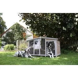 Kerbl Hundehütte Overview, Hundehaus, 134x92x82cm, Holz, Kunststoff, Plexiglas, Hunde, wetterfestes Dach, 2 Schiebefenster