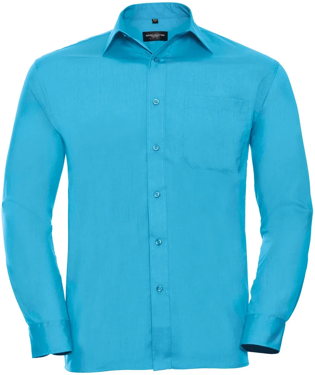 Russell Collection Klassisches Popeline Hemd, turquoise, S