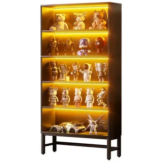 TWSOUL Vitrine Standvitrine LED Bücherschrank Hochschrank, Anrichte,Sammlervitrine 5-Lagen Standregal 178*90cm, Bis 204kg, perfekt für Sammler