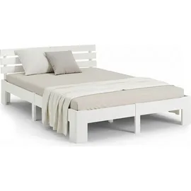 Homestyle4u Holzbett 180 x 200 cm mit Lattenrost Weiss Kiefer Massivholz - Weiß