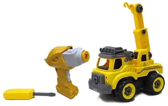 Kranauto-Bausatz 31 Teile mit Fernbedienung, gelb, Kunststoff - edushape Bau ein Auto Truck - motorbetrieben, LED-Licht, abnehmbarer Motor