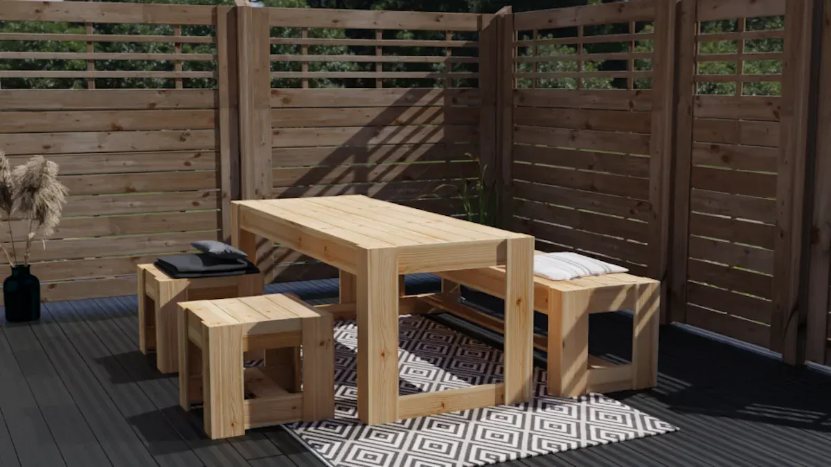 Ante Gartenmöbel-Set inkl. 1 Tisch und 4 Hockern Douglasie / Lärche natur