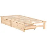 Homestyle4u Holzbett Palettenbett 90 x 200 cm mit Lattenrost und Bettkästen in braun Holz Kiefer, 90x200 Schlafzimmer, Betten