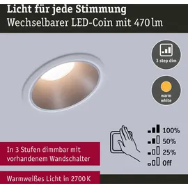 Paulmann Cole Coin Einbauleuchte 3er Set 3 x 6 W rund Silber, Weiß
