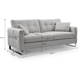 MID.YOU Couch Polyester 3-Sitzer Hellgrau