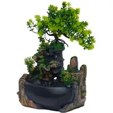 Zimmerbrunnen Steingarten Wasserfall Pflanze 20×15×28cm Tischbrunnen aus Kunstharz Indoor Zimmerspringbrunnen mit Wasserpumpe Wasserfall-Dekorationsartikel für Büro, Zuhause, Schlafzimmer