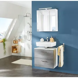 WELLTIME Waschbeckenunterschrank WELLTIME "Trento, verschiedene Ausführungen und Farben", silber (eiche rauchsilber), B:60cm H:54cm T:35cm, Holzwerkstoff, MDF, Schränke, Waschbeckenunterschrank, Badmöbel, Breite 60 cm, Beckenunterschrank auf Füßen, Made in Germany