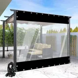 POCHY Outdoor Vorhänge Transparente Plane Hochleistungs PVC wasserdichte Seitenwände Plane mit Ösen für Pergola, Pavillon, Terrasse (Color : Black, Size : 4x2.5m)