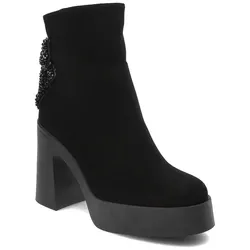 Schwarze Damenstiefeletten Armodo Modische Schuhe aus Leder, 39