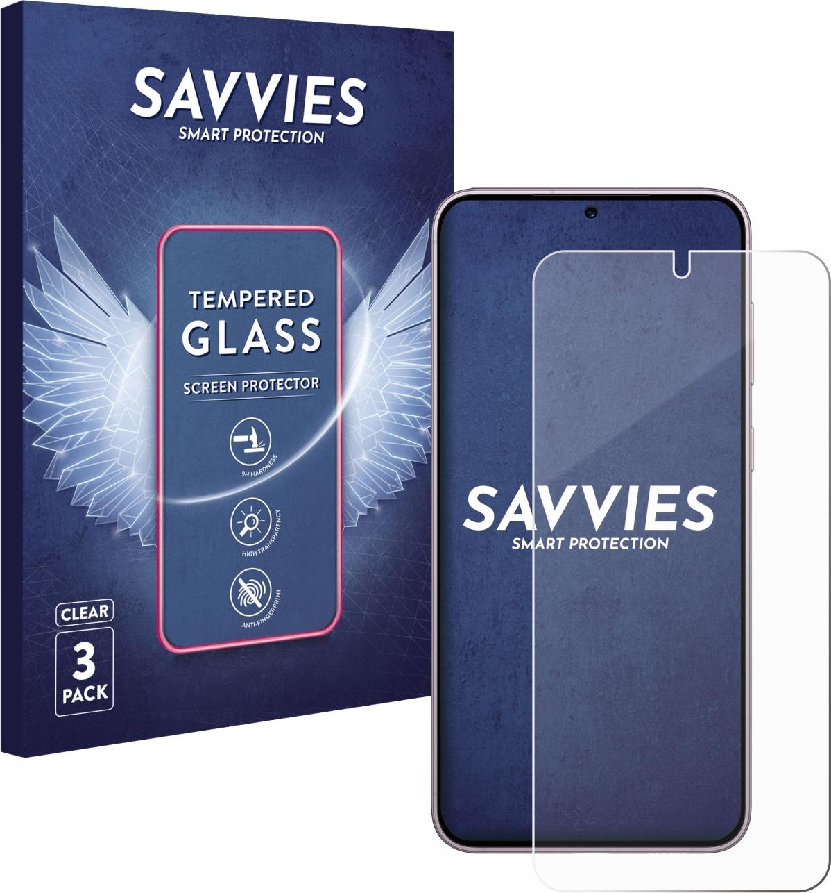 Savvies Panzerglas Schutzglas Displayschutz (3 Stück, Galaxy S23), Smartphone Schutzfolie