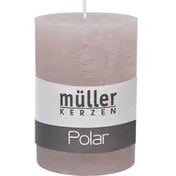 Müller Kerzen Polar Stumpenkerzen 100/68 mm, Raureif-Effekt 546100728G , 1 Packung = 4 Stück, naturgrau