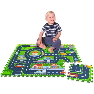 LittleTom 12 Teile Puzzlematte Straße für Kinder - 30x30 Spielstraße Spielteppich