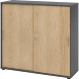 bümö Schiebetürenschrank Graphit, Eiche, Holzwerkstoff, Nachbildung,Eiche, 2 Fächer, 120x110x40 cm, FSC Mix, Arbeitszimmer, Aktenschränke