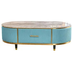 KAWOLA Couchtisch MARIA Marmorplatte Kunstleder hellblau