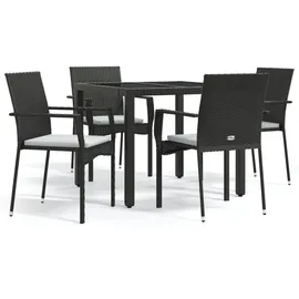 vidaXL Polyrattan Garten-Essgruppe 5-tlg. schwarz inkl. Kissen 3184976