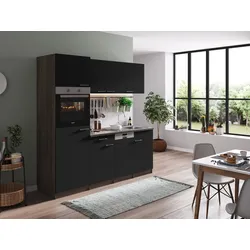Respekta Küchenzeile Küchenblock Eiche York Optik Schwarz – 205 cm