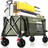 Overmont Faltbar Alle Gelände Bollerwagen - Breite Räder - 150I großes Fassungsvermögen mit Seitentaschen Getränkehalter Verstellbarem Griff - bis 150 kg Tragkraft - für Camping Sport Einkaufen