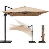 paramondo parapenda Sonnenschirm Ampelschirm aus 230 g/m2 Polyesterfaser, Rechteckig, 4 x 3 m, Creme, 360° Schwenkbar, Kurbelbedienung, Stahl-Standkreuz und Gestell in Anthrazit, 25kg