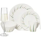 moritz Melamin Geschirr-Set 4 Personen Limon Design 16 Teilig + Milano Gläser Champagner-Gläser Flûtes Tafelgeschirr Picknick BBQ Kochgeschirr