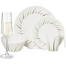 moritz Melamin Geschirr-Set 4 Personen Limon Design 16 Teilig + Milano Gläser Champagner-Gläser Flûtes Tafelgeschirr Picknick BBQ Kochgeschirr