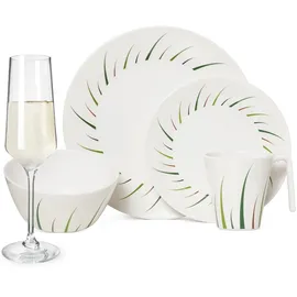 moritz Melamin Geschirr-Set 4 Personen Limon Design 16 Teilig + Milano Gläser Champagner-Gläser Flûtes Tafelgeschirr Picknick BBQ Kochgeschirr