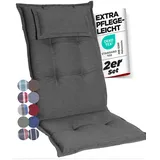 gardisun Gartenstuhlauflagen Hochlehner mit Kopfteil I Extra Dicke Sitzauflagen I Made in Europe I Polsterauflagen für Hochlehner I Auflagen mit extra hohem Komfort I 2er Set I Anthrazit