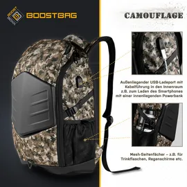 Boostboxx BoostBag Camouflage Backpack - Boostboxx Rucksack in urbanem Camouflage-Look für Laptop/Notebook bis 17,3" und Handy, perfekt für Schule, Studium oder Beruf