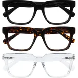 OPULIZE ERA Blaulichtfilter Lesebrille für Damen Herren - Entspiegelt & blendfrei - 3er-Pack UV400-Schutz - Großer rechteckiger Rahmen - Computerbrillen Gaming - Schwarz Braun Klar - +1,00