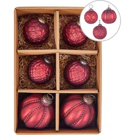 Beliani Weihnachtskugel 6er Set Glas rot