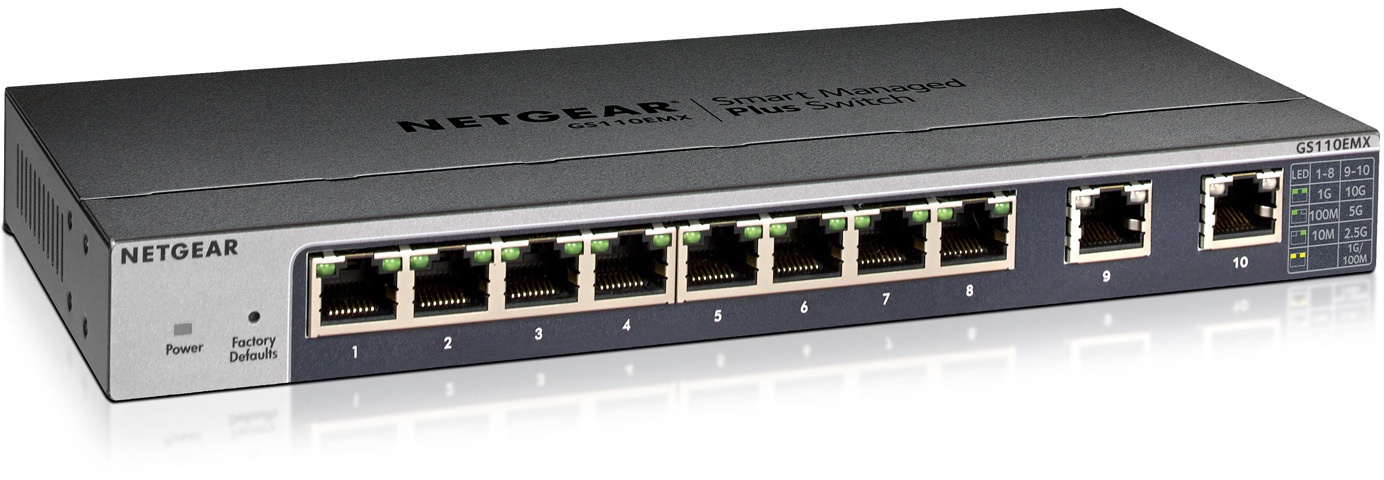 NETGEAR GS110EMX Plus Switch 8x Gigabit Ethernet, 2x 10 Gbit/s Ethernet