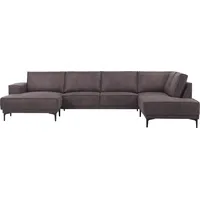 Wohnlandschaft OTTO HOME "XXL Sofa Oland, Struktur, Flachgewebe, Luxus-Microfaser, Boucle", braun (dunkelbraun), B:345cm H:85cm T:210cm, Struktur weich (100% Polyester);Luxus-Microfaser (100% Polyester);Webstoff (100% Polyester), Sofas, Wohnlandschaft, U-Form, 345 cm, Wellenunterfederung, Skandi-Design, Metallfüße