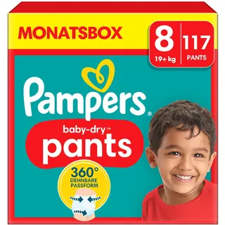 Pampers Pampers® Windeln Monatsbox baby-dryTM pants Größe Gr.8 (19+ kg) für Kids und Teens (4-12 Jahre), 117 St.