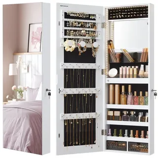 Songmics Schmuckschrank mit LED-Beleuchtung, Spiegelschrank, Schmuck-Organizer, Wandschrank mit Ganzkörperspiegel