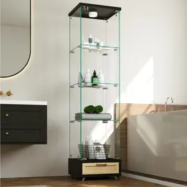 modfu Vitrine Schwarz, Holzwerkstoff, 42.5x167x36.5 cm Wohnzimmer, Wohnwände, Vitrinenschränke