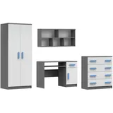 Deine Möbel 24 Jugendzimmer-Set INGE III in Weiß / Weiß + Grau / Weiß + Eiche Sonoma ; 4-teilig, (Kleiderschrank Kommode Wandregal Schreibtisch, 4-tlg., Sonoma Eiche Grau), Kinderzimmer Set Weiß Griffe Rosa Blau Grün Grau aus Laminatplatte grau
