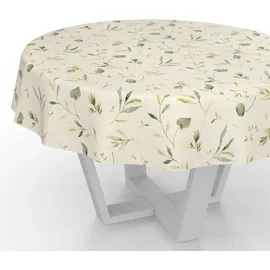 ANRO Wachstuchtischdecke abwaschbar Rund 140 cm Beige