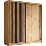 altdecor Kleiderschrank, Eiche Artisan, Schwarz, Holzwerkstoff, 200x216x61 cm, Schlafzimmer, Kleiderschränke