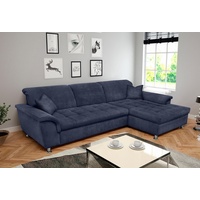 Domo Collection Ecksofa Franzi, wahlweise mit Bettfunktion, Bettkasten und Kopfteilverstellung, blau