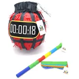 Nislai® Bombe Pinata Set | Ideal für die Junge Geburtstag Party | Pinata Geburtstag | Pinata Geschenk | Für Geburtstag oder als Deko | Farbeauswahl: grün, rot, blau, silver (Rot)