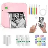 Ambesty Mini Drucker, Mobiler Fotodrucker, Tragbarer Mini Fotodrucker, Wireless Fotodrucker Thermodrucker, mit 13 Rollen Druckerpapie und 5 Buntstifte, Smartphone Bluetooth Drucker, für Liste, Journal